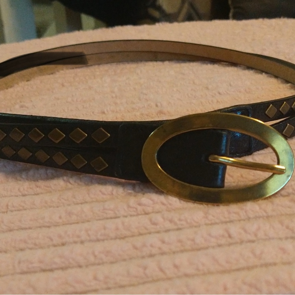 leatherock • black leather belt studded brass double layer western boho chic